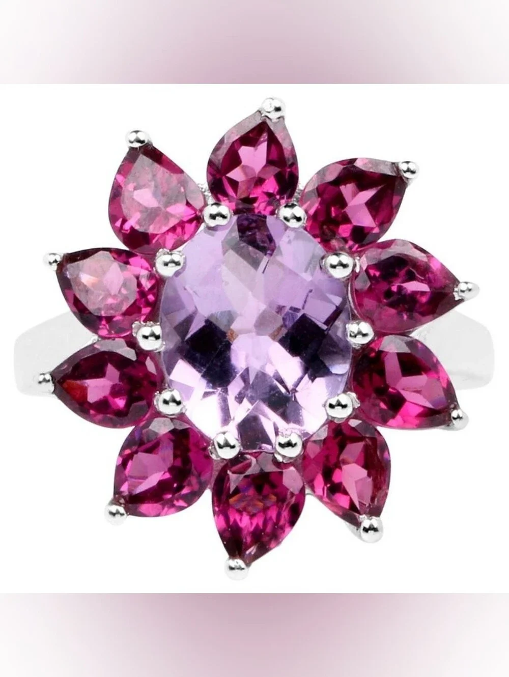 Natural Rhodolite Garnet & Amethyst Ring Sterling Silver Size 7!